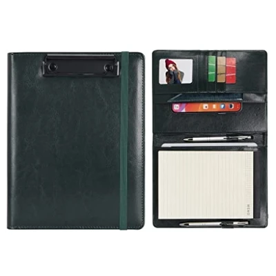 Image of Wonderpool A5 Faux Leather Clipboard Partfolio Recipe Binder Notepad Forms Holders Document Case Interview Planner Meeting Writing Padfolio File for Office Travel School Hotel Restaurant (A5,Green)