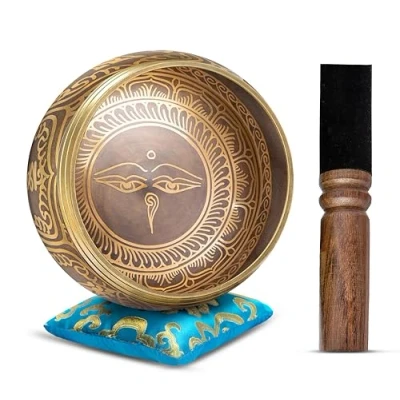 Image of Tibetan Singing Bowl Set Easy To Play Authentic Handcrafted For Meditation Sound Chakra Yoga Healing By Himalayan Bazaar