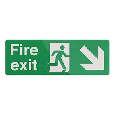 Image of Fixman 531698 Rigid Fire Exit Down &amp; Right Arrow Sign 400 x 150mm