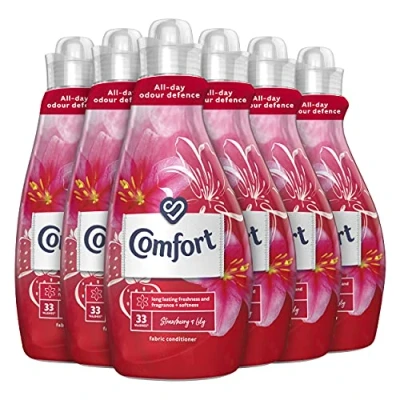 Image of Comfort Creations Strawberry &amp; Lily with Stay Fresh technology Fabric Conditioner pack of 6 (198 washes in total) for 100 days freshness + fragrance* 33 Wash 1.16 l