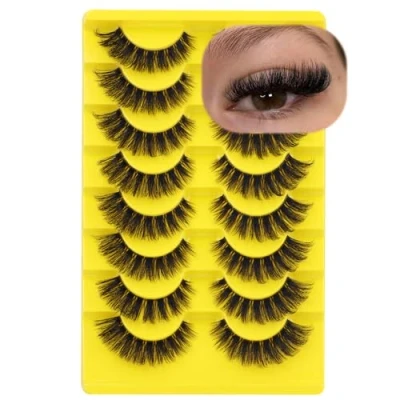 Image of ALICE Cat Eye Lashes D Curl Russian Strip 17mm Fluffy False Eyelashes Clear Band Dramatic Faux Mink 8 Pairs