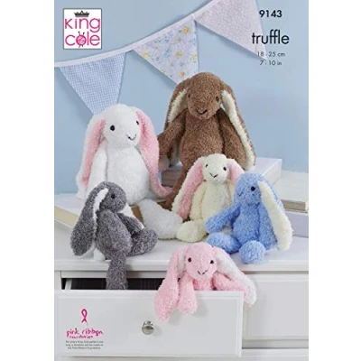 Image of King Cole Truffle Knitting Pattern for Small or Large Bunny Rabbit Toys (9143)