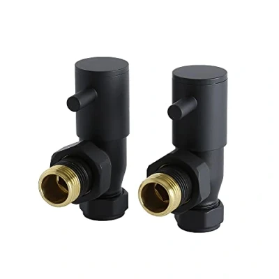 Image of Milano Modern Pair of Black Angled Heated Towel Rail Radiator Valves