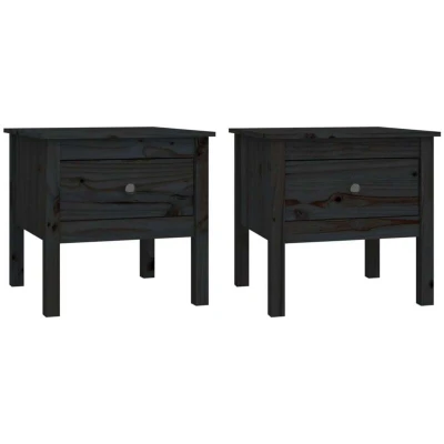 Image of vidaXL Side Tables 2 pcs Black 50x50x49 cm Solid Wood Pine