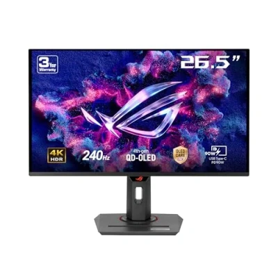 Image of ASUS ROG Strix XG27UCDMG, 26.5&quot; Gaming Monitor, 4K Ultra HD QD OLED (3840 x 2160), 0.03ms (GTG), 240Hz, HDMI, USB C and DisplayPort, Compatible with G SYNC, Display Widget Center, Black