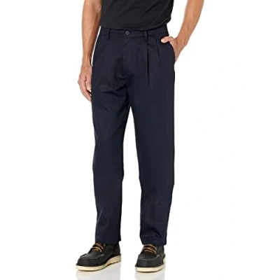 Image of Dockers Men&#039;s Classic Fit Signature Khaki Lux Cotton Stretch Pants Pleated (Regular and Big &amp; Tall) Casual Navy, 34W x 32L