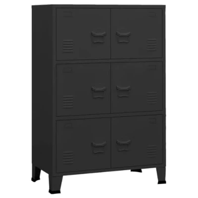 Image of vidaXL Metal Storage Chest, Industrial Design with Name Tag Holder, Ample Compartment Space 6 Doors, Air vent System, 75x40x115 cm, Black