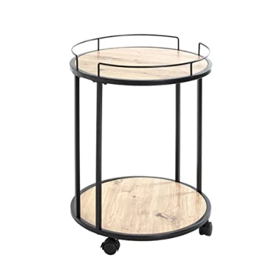 Image of HAKU Mobel Trolley Oak, Black, Mdf, Melamine, Metal Size: H 60 cm X Ø 45 cm, Style: Modern