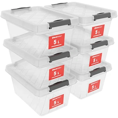 Image of ATHLON TOOLS 6 x 5 L Storage Boxes with Lid, Food Safe Locking Clips 100% New Material Plastic Box Transparent Clothes Stackable