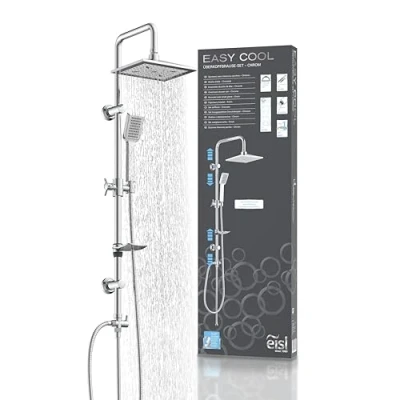 Image of EISL Easy Cool Set, Column 2 in 1 with Large (22 x 19 cm) and Hand, Rain Shower Wall Bracket, DX12007, Chrome, (B H T) ca. 220 1050 450 mm