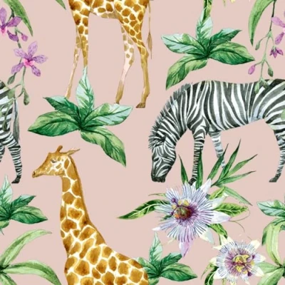 Image of 20 Napkins Animal Motifs Zebra and Giraffes Table Decoration Paper with Motif Also for Decoupage 33 x cm
