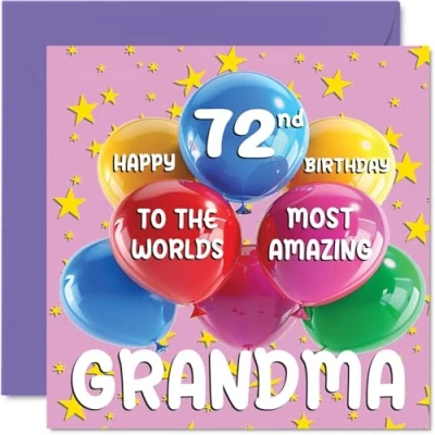 Image of 72nd Grandma Birthday Card World&#039;s Most Amazing Happy for from Granddaughter Grandson, 145mm x Age 72 Seventy Two Greeting Cards Granny