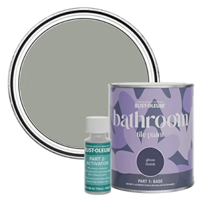 Image of Rust Oleum Green Water Resistant Bathroom Tile Paint in Gloss Finish Tea Leaf 750ml