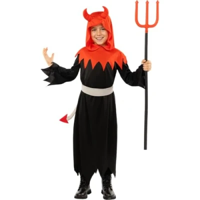 Image of Funidelia Devil Costume for boy Demons, Devils, Halloween, Horror kids accessory fancy dress &amp; props carnival parties Size 7 9 years Red