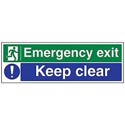 Image of V Safety Emergency Exit/Keep Clear Sign 600mm x 200mm 1mm Rigid Plastic
