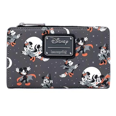Image of Loungefly Disney Mickey and Minnie Mouse All Over Print Halloween Flap Wallet