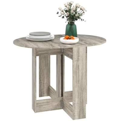 Image of HOMCOM Folding Dining Table, Space saving Drop Leaf Table for Small Space, Kitchen, Room, Grey