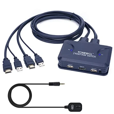 Image of TCNEWCL 4K HDMI KVM Switch 2 Port, Switcher Selector Box with 1.2M HDMI&amp;USB Cable, for Computers Sharing 1 Monitor and Mouse Keyboard, Desktop Controller
