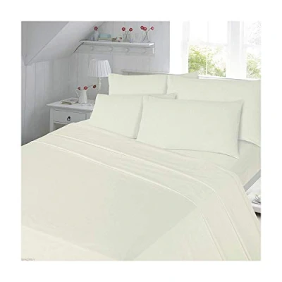 Image of Thermal Flannelette Extra Deep 16&quot;/ 40CM Flannel Fitted Sheet Bed King Size Plain Dyed Bedding, Cream