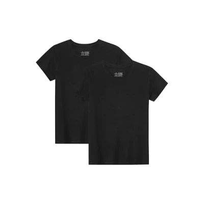Image of DANISH ENDURANCE T Shirts for Women, Organic Cotton Ladies Shirts, Multipack, Crew Neck or V Womens Tops, 2 Pack, Jet Black, S