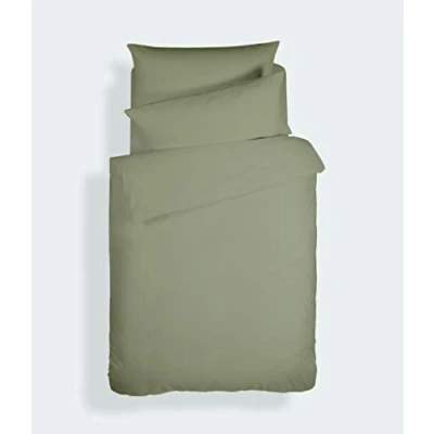 Image of Bianca Plain Dyed Military Green Duvet Cover Set for 135 cm Bed 100% Cotton Percale