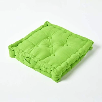 Image of HOMESCAPES Plain Green 100% Cotton Large Floor Cushion Lime Bright 50 x 10 cm Square Indoor Garden Dining Chair Booster Seat Pad