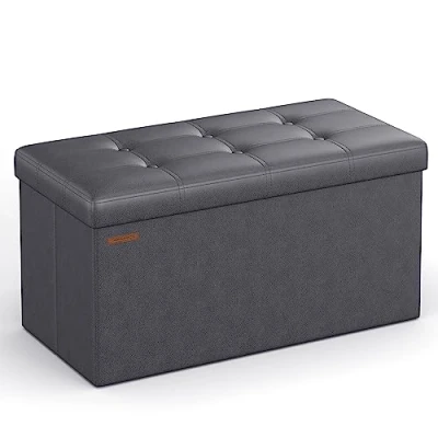 Image of SONGMICS Storage Ottoman, Foldable Ottoman Foot Rest, 38 x 76 cm Stool, Cube with Storage, Load up to 300 kg, for Living Room, Bedroom, Entryway, Slate Grey LSF040G20
