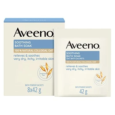 Image of Aveeno Soothing Bath Soak, with 100% Natural Colloidal Oat, Suitable for Sensitive Skin, Relieves &amp; Soothes Very Dry, Itchy Irritable 8x42g Powder Sachets