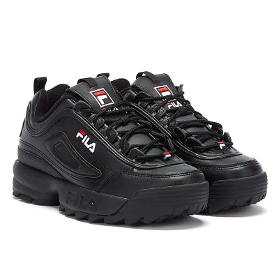 Image of Fila Mens Womens Disruptor II Premium Trainers (Black / White Red) Rubber Size UK 6