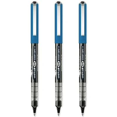 Image of Uni ball Eye Ocean Care UB 150ROP Black Rollerball Pens. Micro 0.5mm Ballpoint Tip for Super Smooth Writing, Drawing, Art, Crafts and Colouring. Fade Water Resistant Liquid Ink. 3 Pack