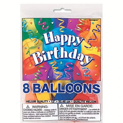 Image of Unique Party 11355 12&quot; Latex Brilliant Birthday Balloons, Pack of 8