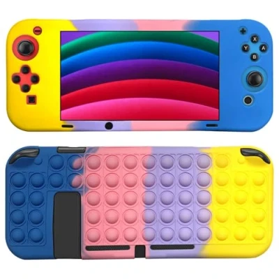 Image of SDTEK Case Compatible with Nintendo Switch, Bubble Fidget Pop Soft Silicone Phone Cover (Rainbow)
