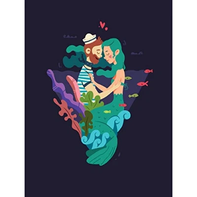 Image of Wee Blue Coo Nautical Love Mermaid Sailor Large Art Print Poster Wall Decor 18x24 inch