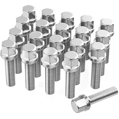 Image of GAsupply 20pcs Ball Seat Alloy Wheel Bolts M14x1.5, 40mm Thread, 17mm Hex Replacement Bolt Kit for Most Audi Volkswagen (Chrome)
