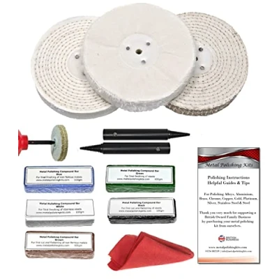 Image of Bench Grinder Add On Metal Polishing Buffing Kit Aluminium Alloy Brass Copper Stainless Steel 6&quot; x 1&quot; Wheels