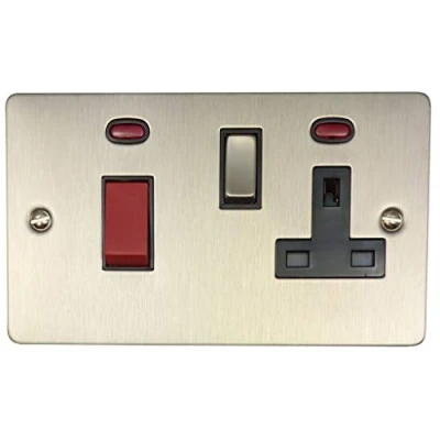 Image of G&amp;H FSS329 Flat Plate Brushed Steel 45 Amp DP Cooker Switch &amp; 13A Switched Socket