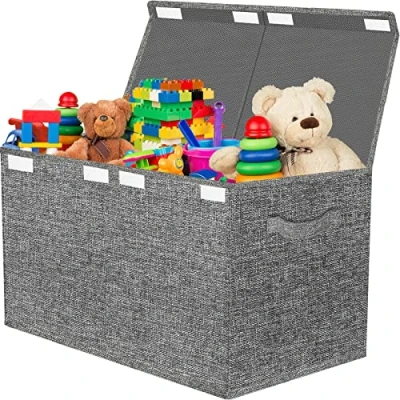 Image of VERONLY Large Toy Box for Boys Girls, Foldable Storage Chest with Lid Fabric Baskets Container Bins Clothes, Bedroom, Blanket, Nursery, Books, Playroom, Kindergarten (Dark Grey)
