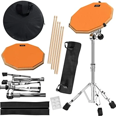 Image of Slint 12 Inch Drum Practice Pad &amp; Snare Stand Unique Gifts Double Sided Drum, Pads, Fun Cool for Women, Men, Drummers