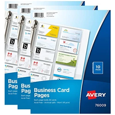 Image of Avery(R) Clear Business Card Organizer Pages for 3 Ring Binders, 10 Per Pack, Holds 600 Cards Total (78723)