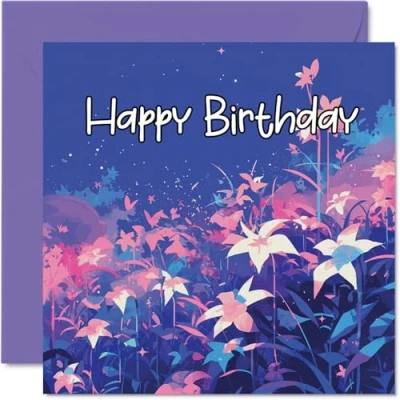 Image of Floral Birthday Cards for Women Her Orchid Field Happy Card Mum Sister Daughter Auntie Cousin Nanny Grandma Friend 145mm x Orchids Flowers Greeting