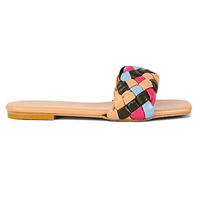 Image of Womens Flat Sandals Ladies Slip On Slider Woven Toe Strap Square Holiday Summer Flip Flops Mules Size 3 8 Nude
