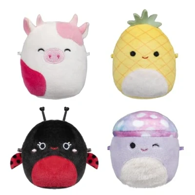 Image of Micromallows Original Squishmallows Plush 4 Pack Trudy Ladybug, Caedyn Cow, Maui Pineapple and Minya Mushroom