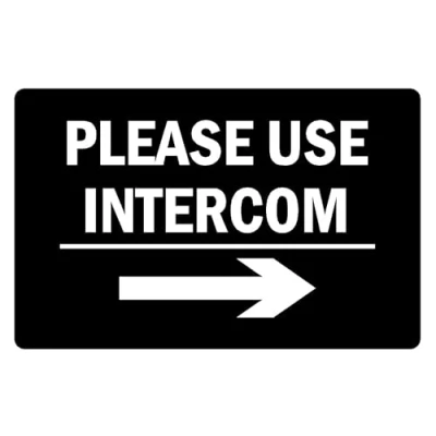 Image of Please use intercom right arrow informational sign Self adhesive sticker (200mm x 150mm)