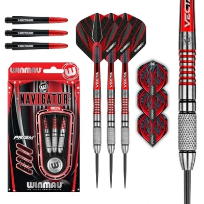 Image of WINMAU Darts Navigator 21g 90% Tungsten Steeltip Set with Dart Flights and Shafts (Stems)