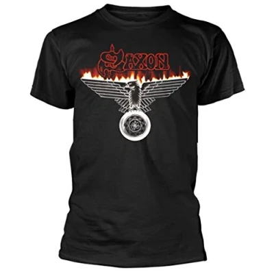 Image of Saxon &#039;Burning Wheels of Steel&#039; (Black) T Shirt (Medium)