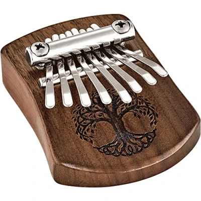 Image of Sonic Energy Solid Body Kalimba 8 notes in C Major For Meditation, Yoga, Percussion Black Walnut Wood, Tree of Life Relief (KL801TOL)
