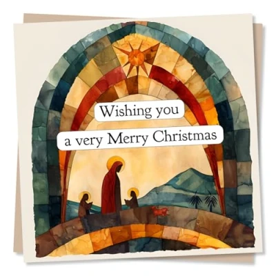 Image of Nativity Scene Christmas Card Wishing You A Very Merry Colourful For Friend Or Family