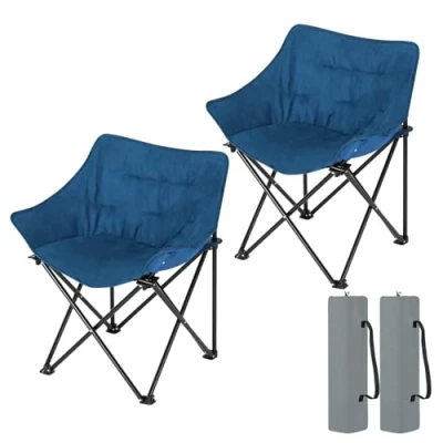 Image of WOLTU Set of 2 Camping Chair for Adults, Padded Folding High Back Fishing Lightweight Portable Outdoor Chair, Carry Bag, Garden Camp Faux Suede, Oxford Fabric, Blue