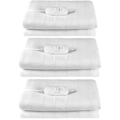 Image of Kleeneze COMBO 8971 Heated Underblanket Set of 3, Soft Fabric Electric Blanket For Double Beds, Machine Washable, 3 Heat Settings, Detachable Controller, Tie Down, 135 x 120cm Under Bed Cover, 35W