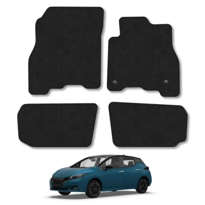 Image of Car Mats Compatible with Nissan Leaf (2018 ) Tailored Fit Black Carpet Floor Set Accessory Custom 4 Pieces Anti Slip Backing &amp; Binding Trim Edge